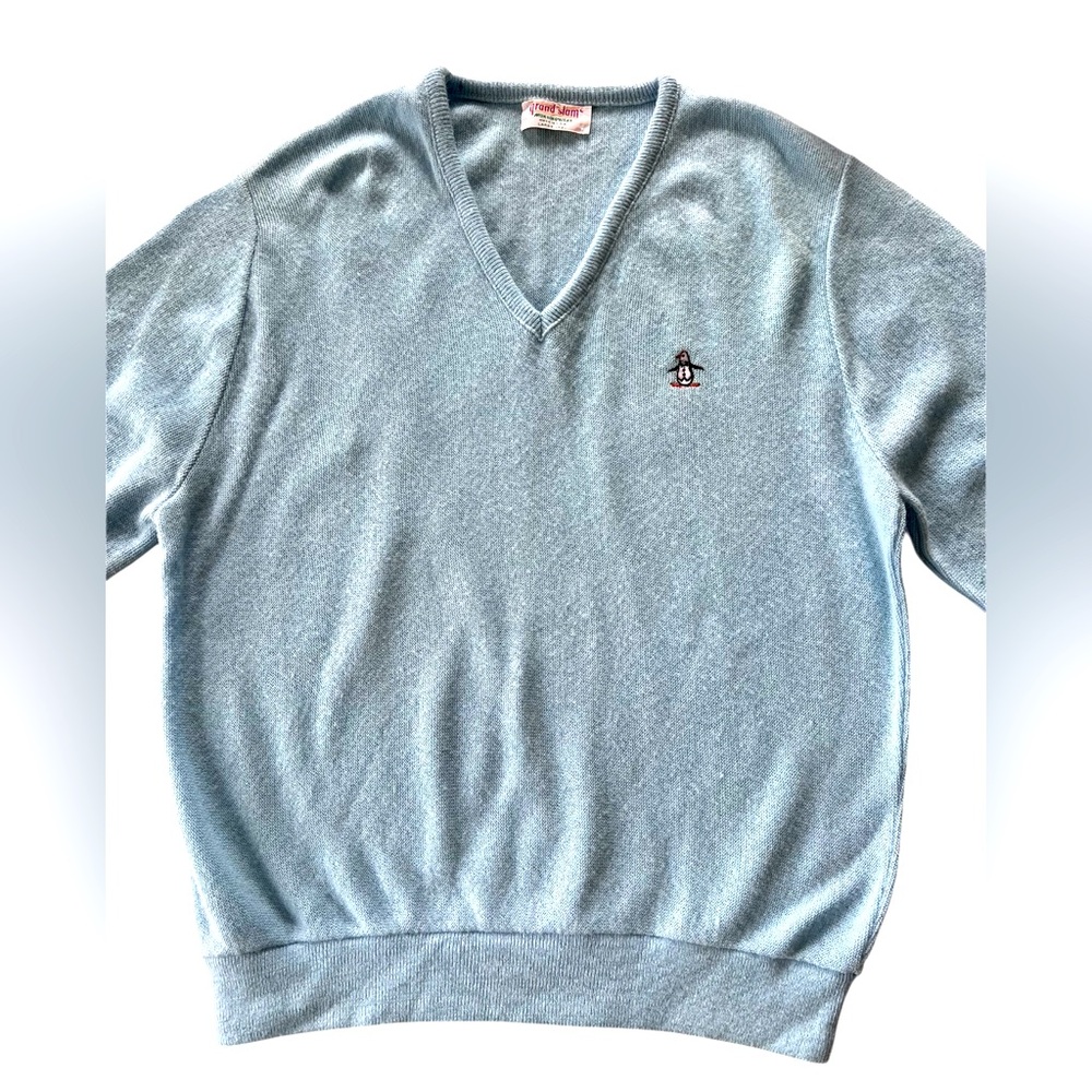 Grand Slam Munsingwear Light Blue Penguin Pullover V-Neck Wool Sweater Sz Large